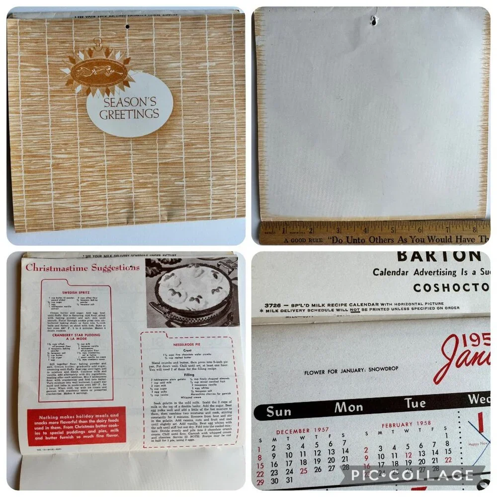 1958 Barton Christmas Holiday Dairy  Wall Calendar Coshocton Ohio Vintage 1950s - Picture 2 of 16